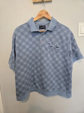 Arnold Palmer Men's Light Blue Patterned Polo Shirt with Knit Collar